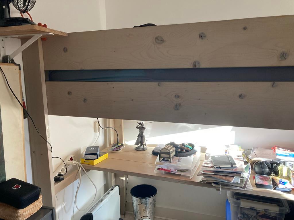 Steigerhouten Hoogslaper met Bureau - Trap Links/Rechts, Gebruikt, Eenpersoons, Ophalen of Verzenden, 200 cm