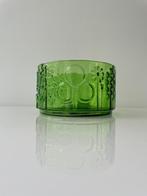 Vintage Scandinavische glazen schaal – groen reliëfdesign, Ophalen of Verzenden