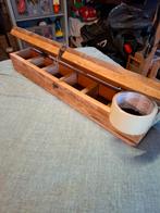 Houten opbergkistje 56 cm,Vintage, retro,zwaar hout,6 vakjes, Huis en Inrichting, Woonaccessoires | Kisten, Gebruikt, 50 tot 100 cm