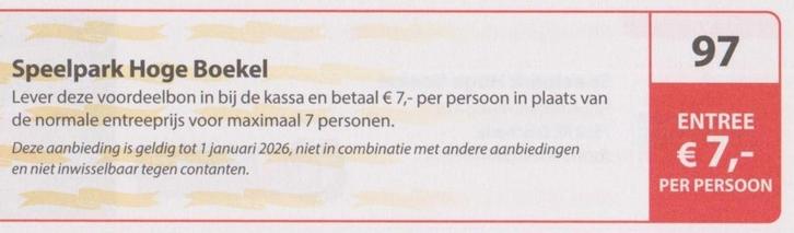 Speelpark Hoge Boekel, Enschede. Entree € 7,- p.p. Bon nr 97, Tickets en Kaartjes, Recreatie | Pretparken en Attractieparken, Drie personen of meer
