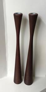 2 teakhouten kandelaars, Deens design. 37 cm lang, Ophalen of Verzenden, Huis en Inrichting
