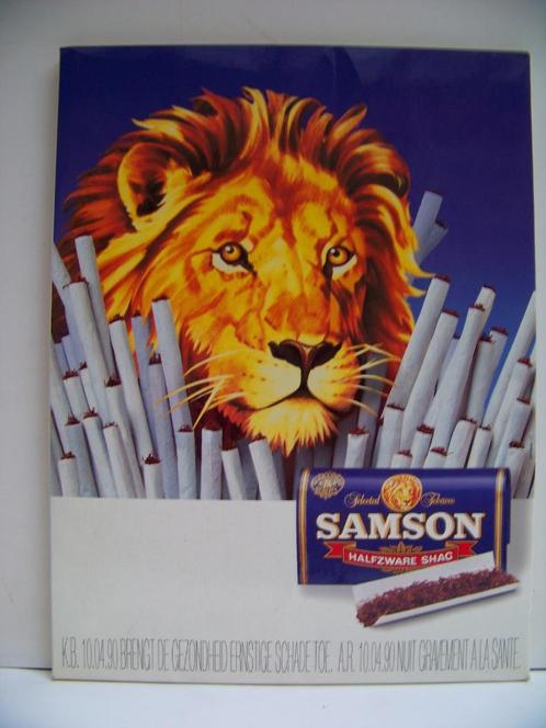 Vintage Samson halfzware shag reclame + tabaks blik, Verzamelen, Merken en Reclamevoorwerpen, Gebruikt, Reclamebord, Ophalen of Verzenden