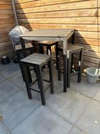 Hoge tuintafel zwart met 4 krukken, Ophalen, Gebruikt, Vierkant, Hout