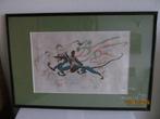 Chinese prent in zwarte lijst, Huis en Inrichting, Woonaccessoires | Schilderijen, Tekeningen en Foto's, Ophalen, Minder dan 50 cm