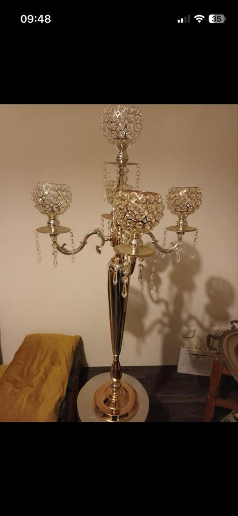Elegante kandelaar met kristallen accenten, Antiek en Kunst, Antiek | Kandelaars, Kristal, Ophalen of Verzenden