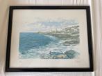 Uniek schilderij - Mediterrane kust in aquarel, Antiek en Kunst, Kunst | Schilderijen | Klassiek, Ophalen of Verzenden