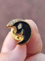 Vintage 80's emailled halve maan pin broche, Ophalen of Verzenden, Zo goed als nieuw