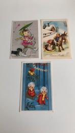 3 kaarten Nieuwjaar met kinderen,slee,ezel, hond etc, Kinderen, Verzenden, 1980 tot heden