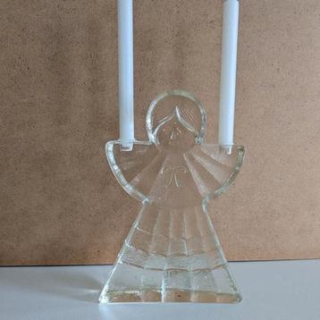 Vintage glazen engel kandelaar van dik glas / ijsglas  beschikbaar voor biedingen