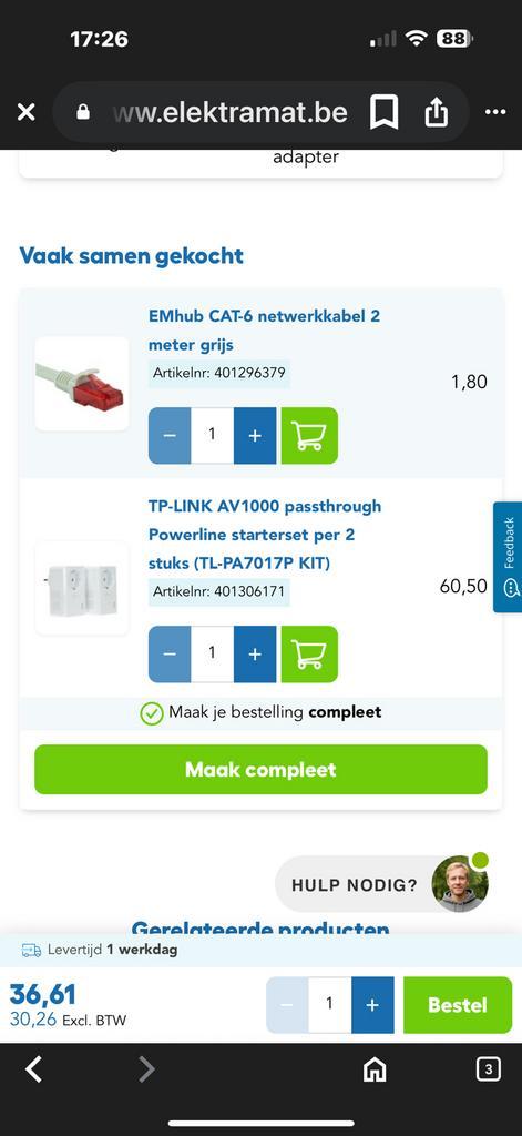 TP-Link AV1000 Gigabit Passthrough Powerline Starter Kit, Computers en Software, Netwerk switches, Nieuw, Ophalen of Verzenden