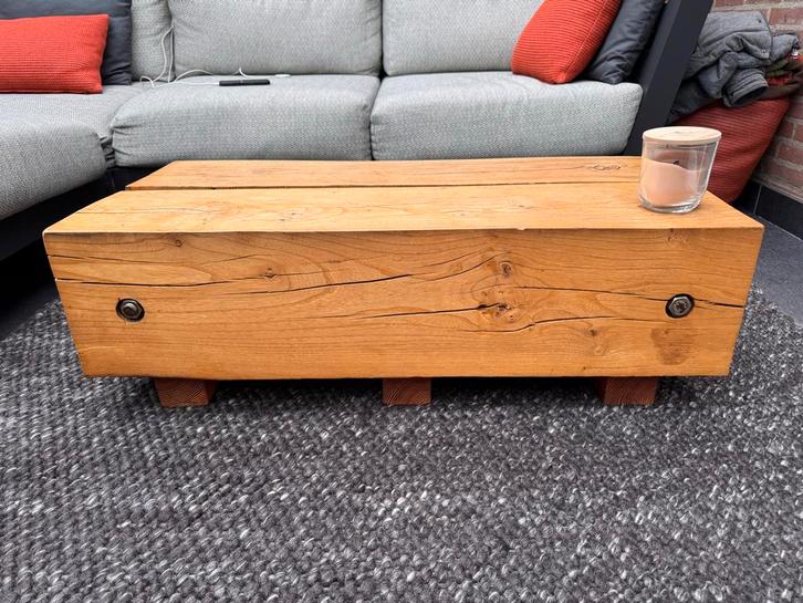 Massief Houten Bloktafel - Robuust Design, Huis en Inrichting, Tafels | Salontafels, Gebruikt, Minder dan 50 cm, 50 tot 100 cm