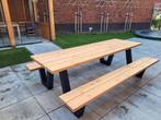 Picknicktafel staal en douglas/lariks hout. W frame Strak, Tuin en Terras, Picknicktafels, Nieuw, Rechthoekig, Ophalen of Verzenden