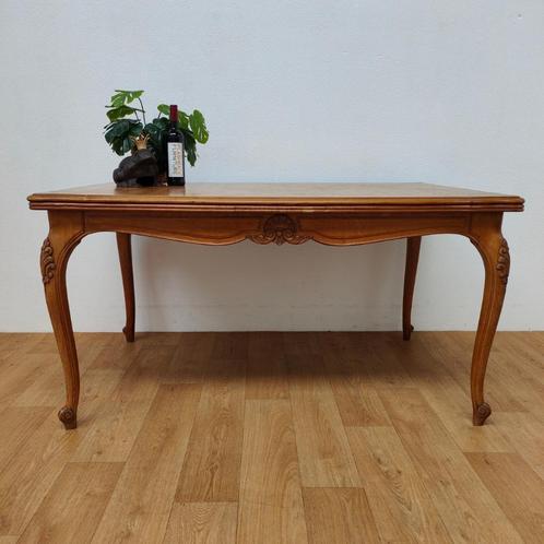 Vintage houten tafel eettafel eetkamertafel uitschuifbaar 01, Huis en Inrichting, Tafels | Eettafels, Gebruikt, Vijf personen of meer