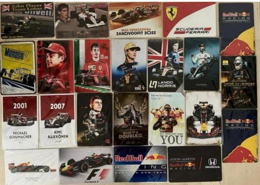 Metalen wandbord F1 coureurs raceteams 20x30 cm prijs=per st, Ophalen of Verzenden, Zo goed als nieuw, Auto's