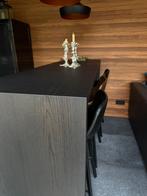 Hoge tafel zwart hout merk Arco incl 6 barkrukken, Huis en Inrichting, Ophalen, Eikenhout, 50 tot 100 cm, Zo goed als nieuw