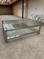 Salontafel met chroom frame en dikke glazen bladen (2), Ophalen, 100 tot 150 cm, 50 tot 100 cm, Zo goed als nieuw