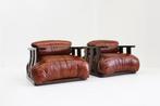 Vintage Italiaanse cognac leren fauteuils Luciano Frigerio, Huis en Inrichting, Fauteuils, Ophalen, Gebruikt, 75 tot 100 cm, Vintage , design