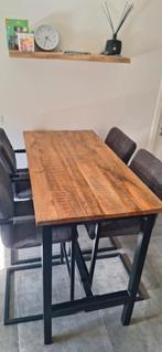 Mangohouten bartafel met 4 barstoelen grijs, Huis en Inrichting, Tafels | Eettafels, Ophalen, 100 tot 150 cm, 50 tot 100 cm, Zo goed als nieuw