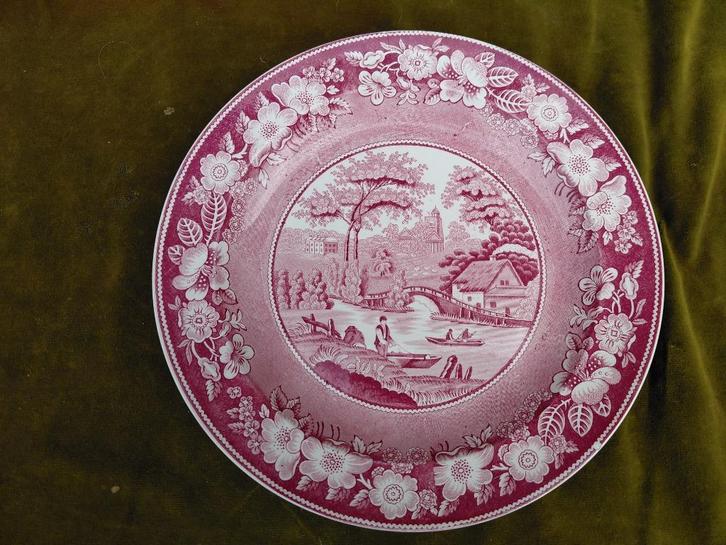 Antiek rood wandbord, Petrus Regout decor Wildrose., Antiek en Kunst, Antiek | Wandborden en Tegels, Verzenden