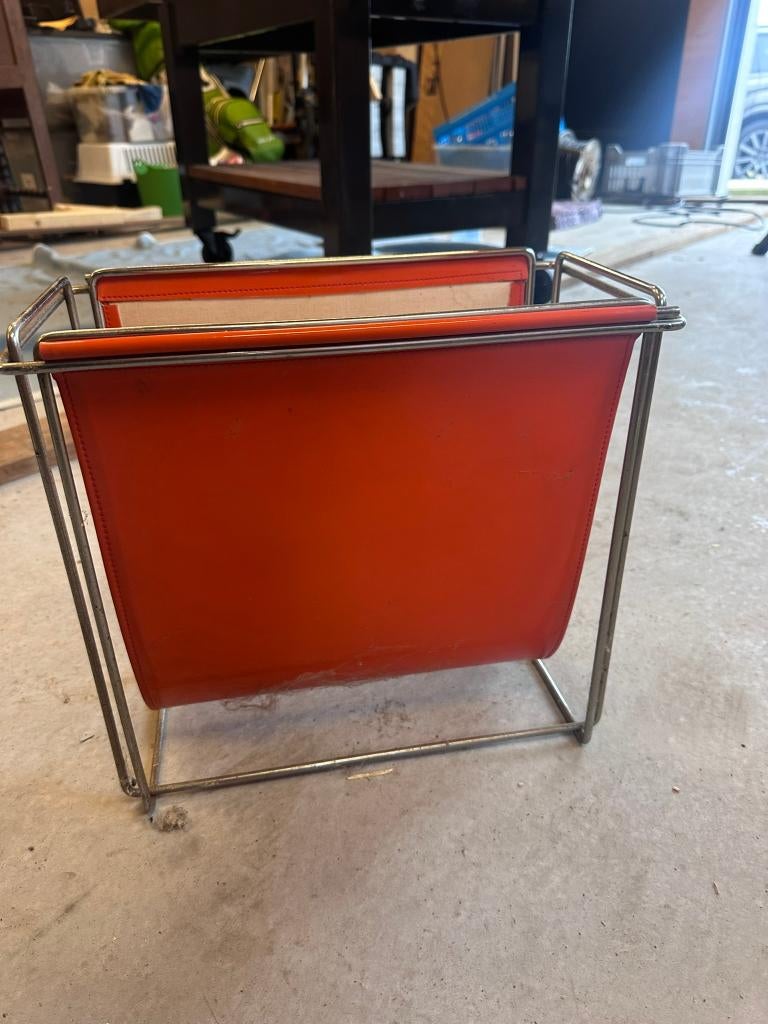 Vintage magazine rack Gérard Rignault – Chrome & Oranje 70s, Ophalen of Verzenden, Gebruikt
