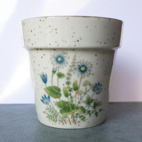 Vintage, retro keramieken bloempot met bloemen, aardewerk, Verzamelen, Retro, Huis en Inrichting, Ophalen of Verzenden