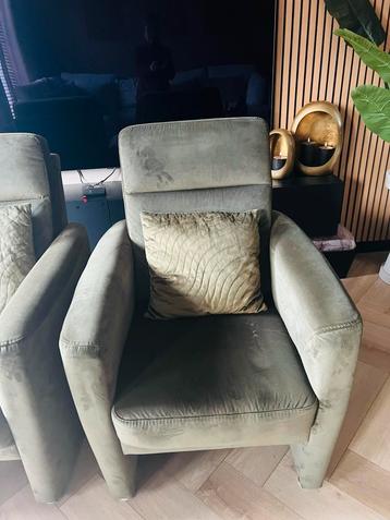 2 Mosgroene Velours Fauteuils beschikbaar voor biedingen
