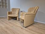 2x Leolux Excalibur Fauteuils - Leer - Alcantara - Design, Huis en Inrichting, Fauteuils, 75 tot 100 cm, Ophalen of Verzenden