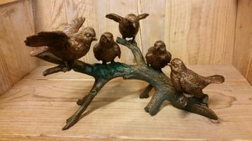 5 VOGELS OP TAK / bronzen beeld / nieuw beschikbaar voor biedingen