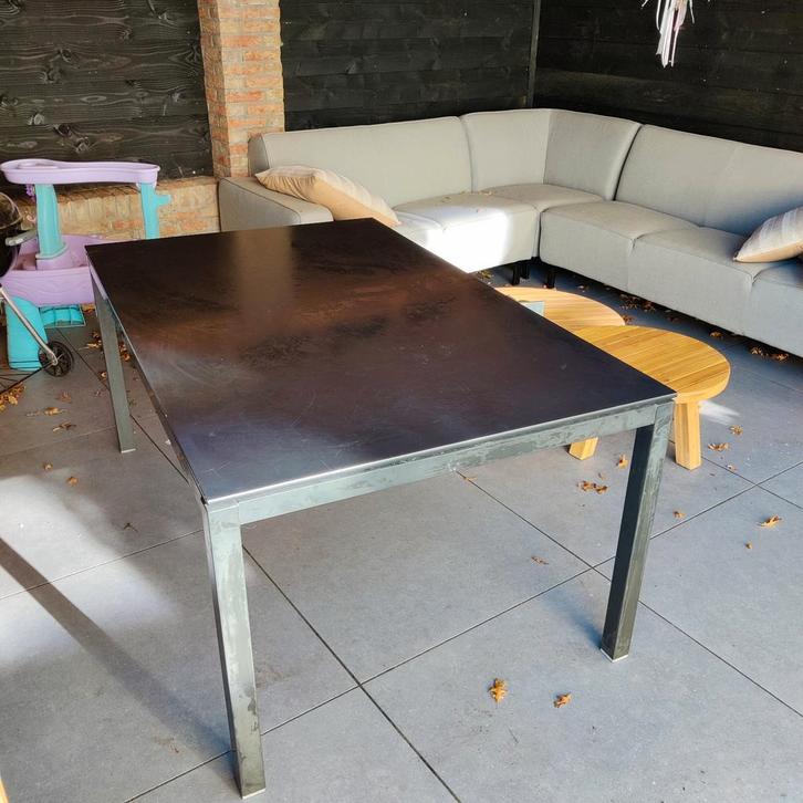 Aluminium buitentafel met composiet blad 100x140cm, Tuin en Terras, Tuintafels, Gebruikt, Rechthoekig, Aluminium, Ophalen