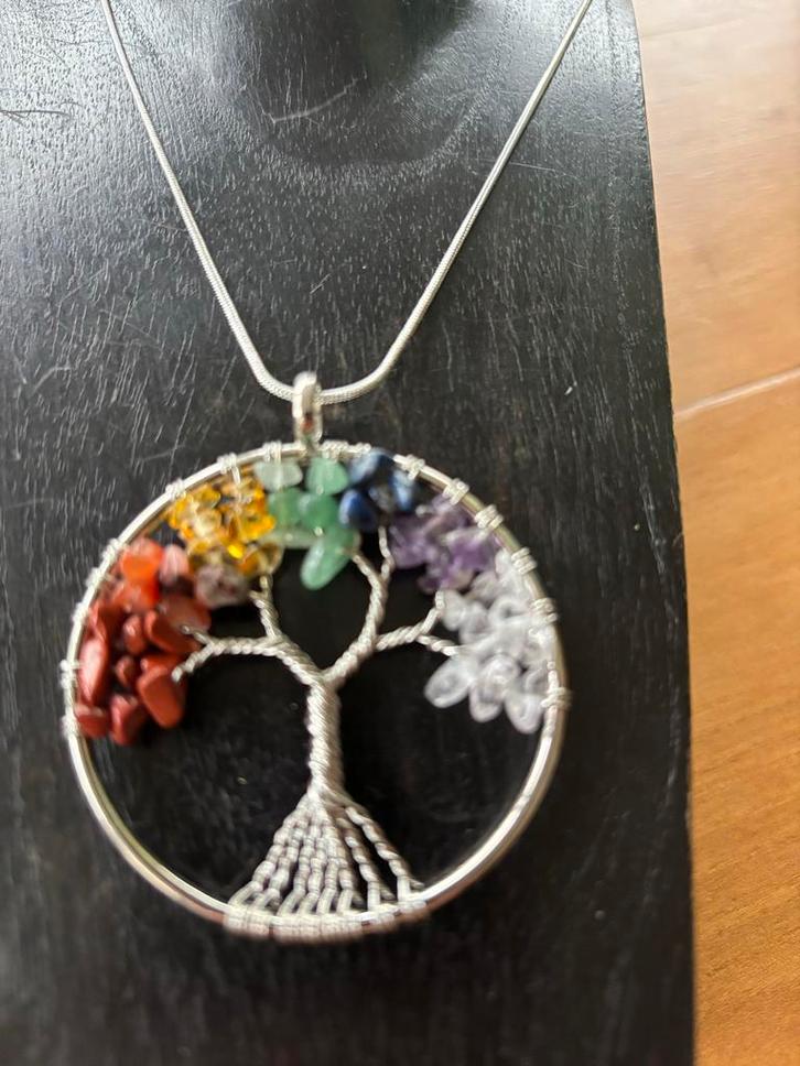 Levensboom Ketting Chakra Edelstenen met ketting, Sieraden, Tassen en Uiterlijk, Kettingen, Nieuw, Steen of Mineraal, Overige kleuren