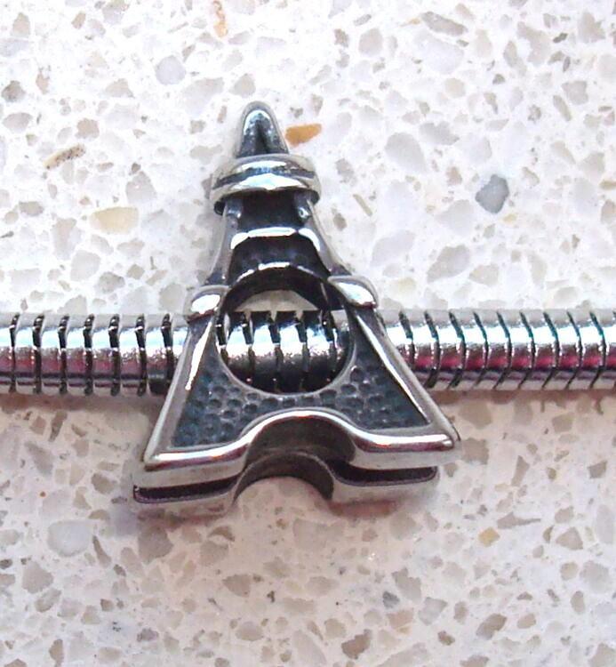 RVS groot-gat bedel Eiffeltoren, Sieraden, Tassen en Uiterlijk, Bedels, Nieuw, Overige merken, Overige materialen, 4 bedels of meer
