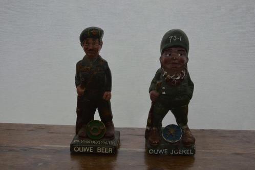 2 vintage gipsen beelden van karikatuur leger mannen, Schaar, Verzamelen, Militaria | Algemeen, Landmacht, Miniatuur of Beeldje