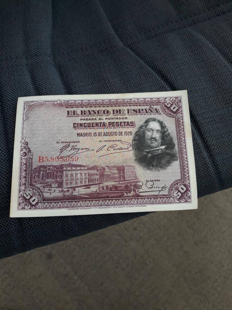 Spanje: een heel mooie UNC 50 Peseta's bankbiljet uit 1928, Ophalen of Verzenden, Overige landen, Los biljet