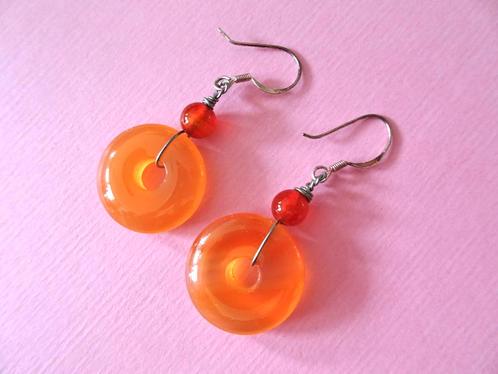 jwg Vintage 90s carneool agaat zilver oorbellen rood oranje, Sieraden, Tassen en Uiterlijk, Antieke sieraden, Oorbellen, Zilver