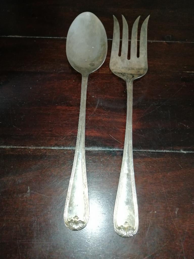 Vintage verzilverde server bestek, 30cm lang, Ophalen of Verzenden