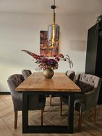 Eettafel eikenhout + 4 stoelen grijs, Huis en Inrichting, Ophalen