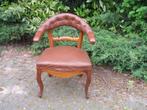 Biedermeier gebogen mahonie bureaustoel, bruin kunstleder., Ophalen