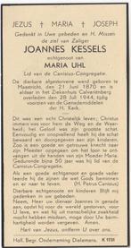 Joannes Kessels 1870 Maastricht + 1944 Maastricht, 74 jr, Verzamelen, Bidprentjes en Rouwkaarten, Verzenden, Bidprentje