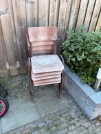 5 oude stapelstoelen, Ophalen, Gebruikt, Bruin, Metaal