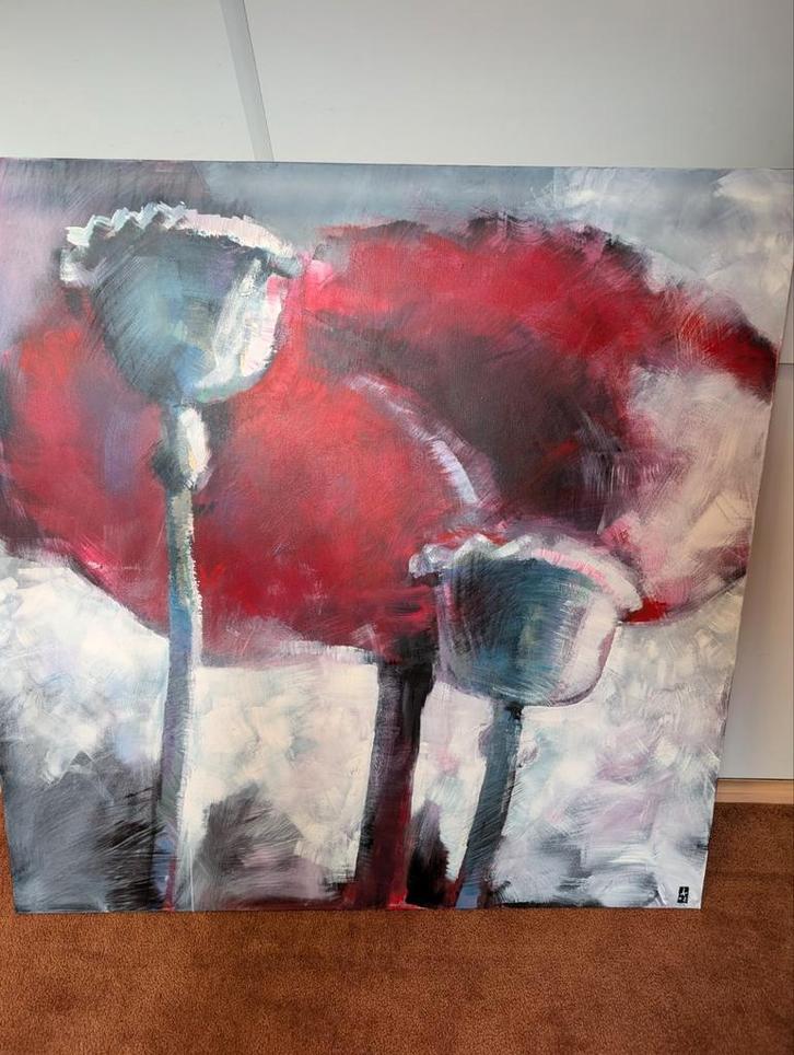 Papavers van Joep van Kerkom, Antiek en Kunst, Kunst | Schilderijen | Abstract, Ophalen of Verzenden