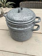 Grijze gewolkte emaille rijstpan - 22 cm, Antiek en Kunst, Antiek | Emaille, Ophalen of Verzenden