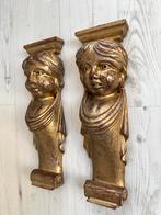Antieke eikenhouten vergulde consolebeeldjes, Ophalen of Verzenden