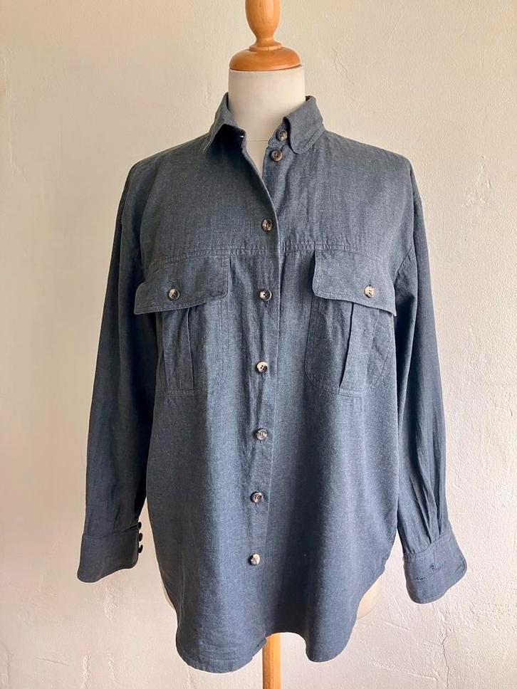 Vintage overhemdbloes Etienne Aigner, mt 40, Kleding | Dames, Blouses en Tunieken, Gedragen, Maat 38/40 (M), Grijs, Ophalen of Verzenden