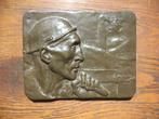 antiek bronzen reliëf Constantin Meunier mijnwerker, profiel, Ophalen of Verzenden