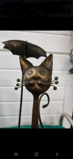 beeld poes messing met paraplu vintage, Verzamelen, Beelden en Beeldjes, Ophalen of Verzenden