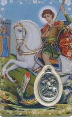 Geplastificeerd prentje met medaille van H Joris, Verzenden, Zo goed als nieuw, Kaart of Prent, Christendom | Katholiek