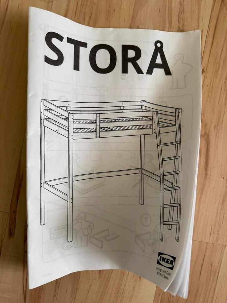 Hoogslaper Stora (Ikea) met LEDverlichting, Huis en Inrichting, Slaapkamer | Stapelbedden en Hoogslapers, Zo goed als nieuw, Hoogslaper