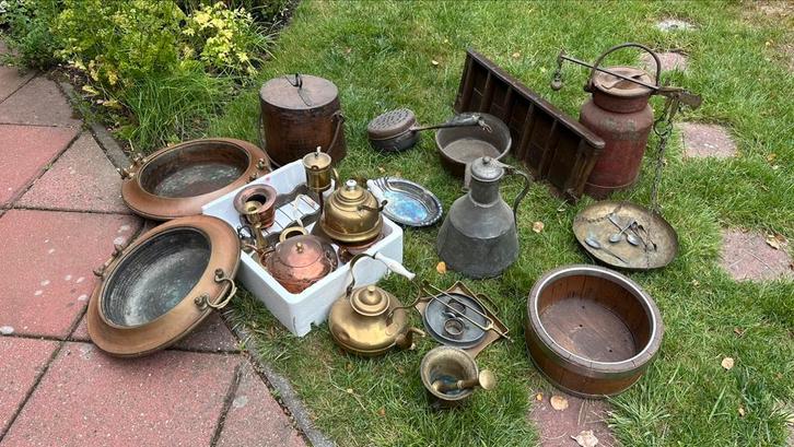 Diverse koperen en tinnen artikelen., Antiek en Kunst, Antiek | Koper en Brons, Koper, Ophalen