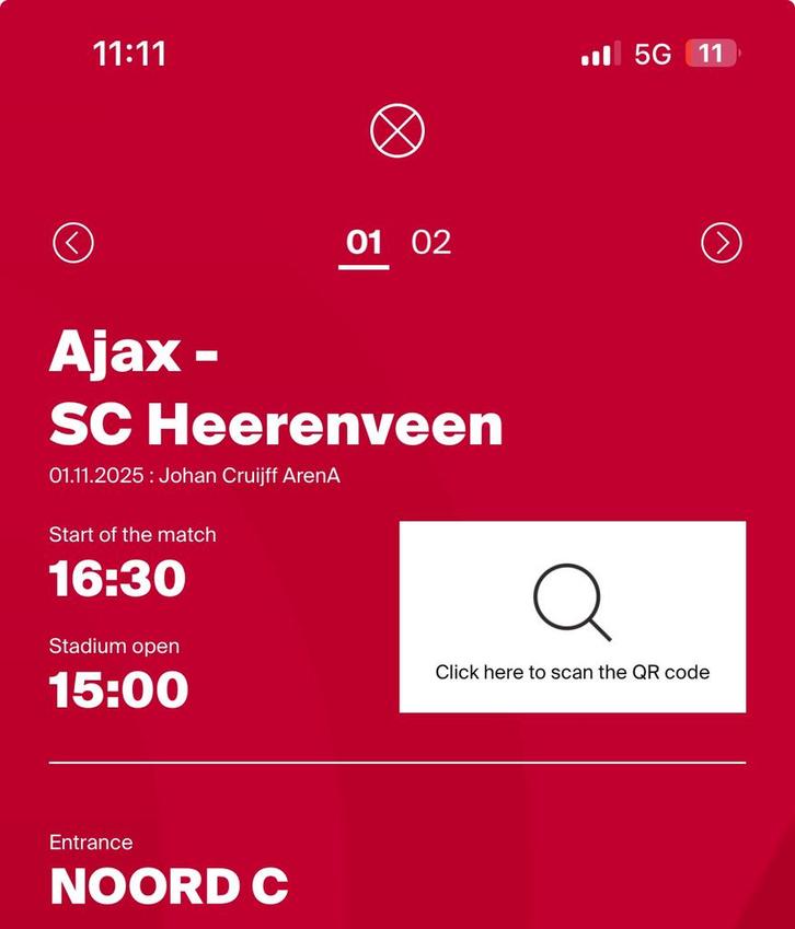 2x Ajax - Heerenveen | Box: 416 | Rij 9, Tickets en Kaartjes, Sport | Voetbal, Twee personen, November