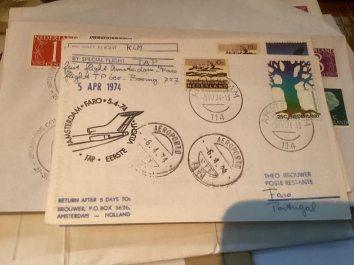 No5714 KLM Amsterdam Faro 5-4-1974 Heb ook van, Postzegels en Munten, Postzegels | Eerstedagenveloppen, Onbeschreven, Nederland